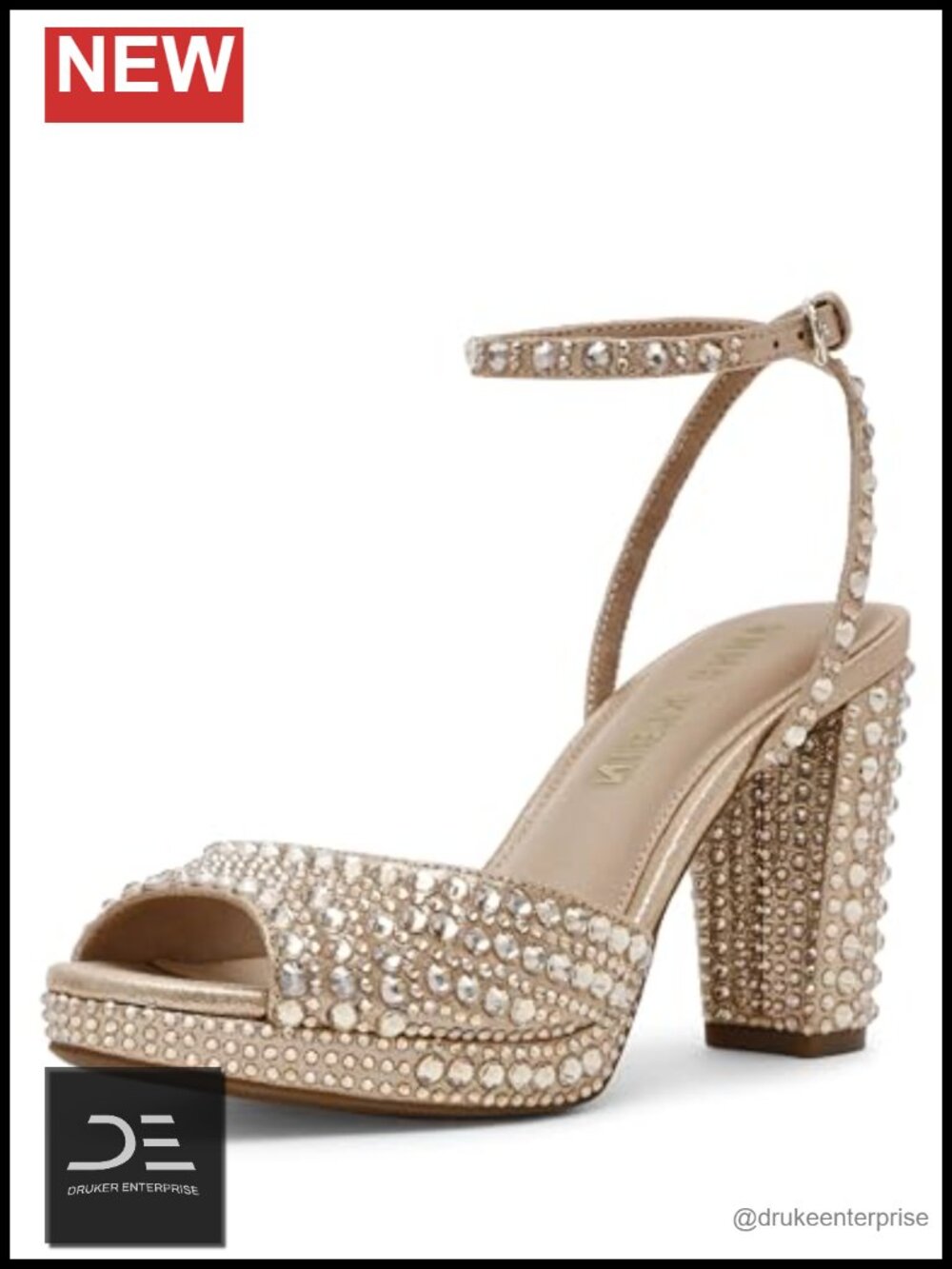 Anne Klein Vanna-c Platform Heeled Sandals Women's Ankle Strap Rhinestone Block